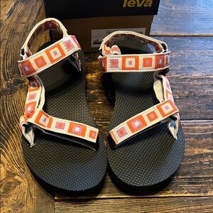 Teva Sandals with Orange and Purple Pattern